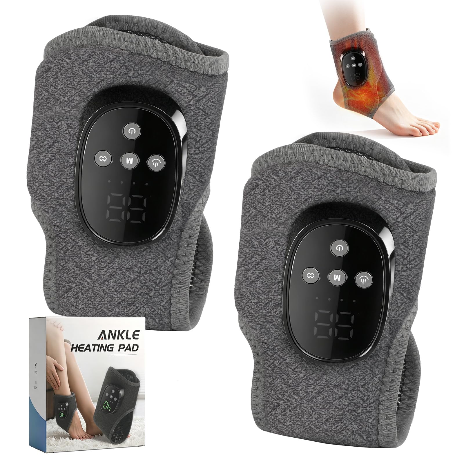 2er-Pack Elektrisches Fußmassagegerät mit Display | 4 Heizstufen (40-55°C), 4 Vibrationsmodi, EMS Massagegerät, Für Füße, Knöchel, Ferse