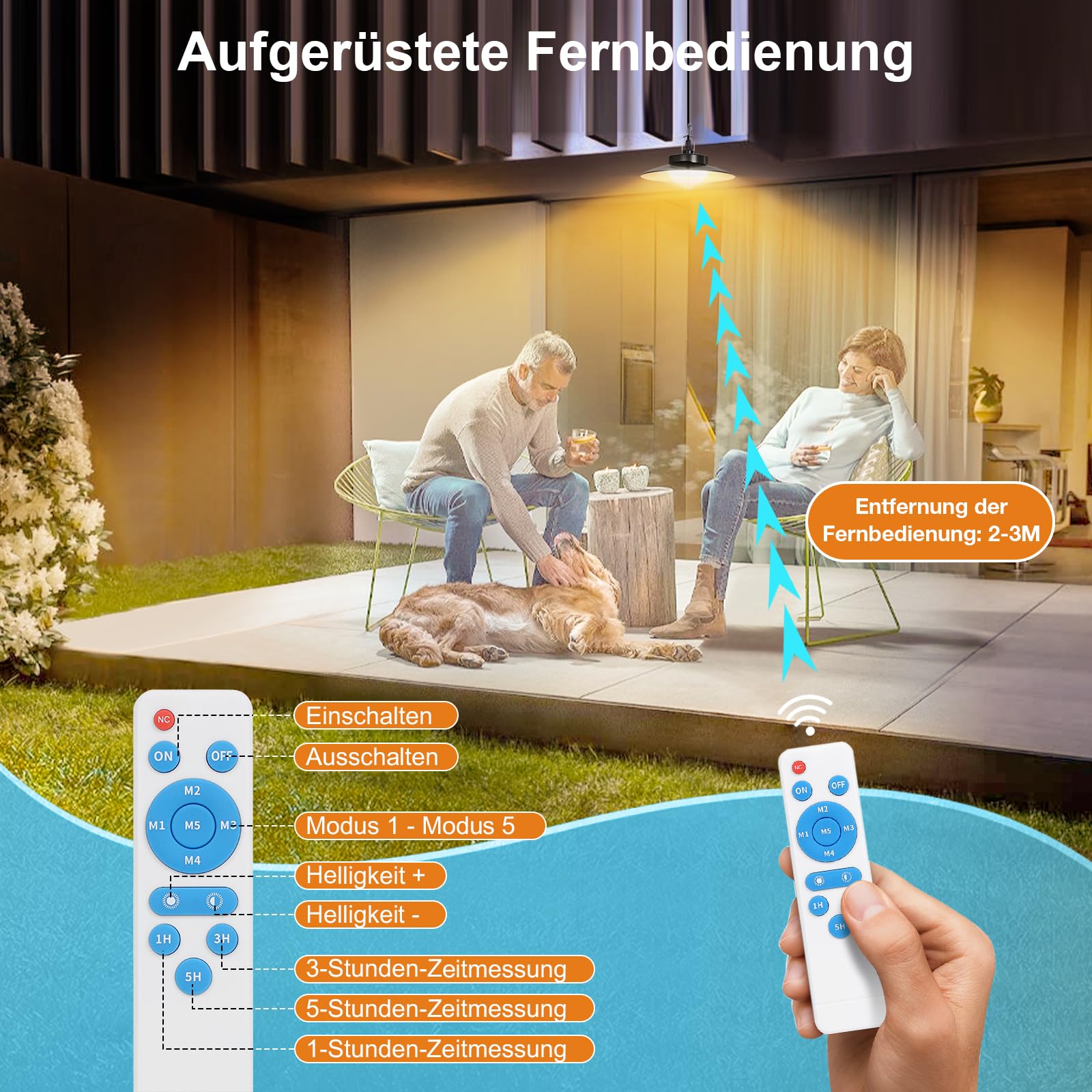 Solarlampen für Außen Hängend mit Fernbedienung, Solar Hängelampe/Solar Lampe Dimmbare&Zeitgesteuerte Solarlampe IP65 Wasserdichte Solarleuchte Hängend mit 5m Kabel für Garten Balkon Pavillon