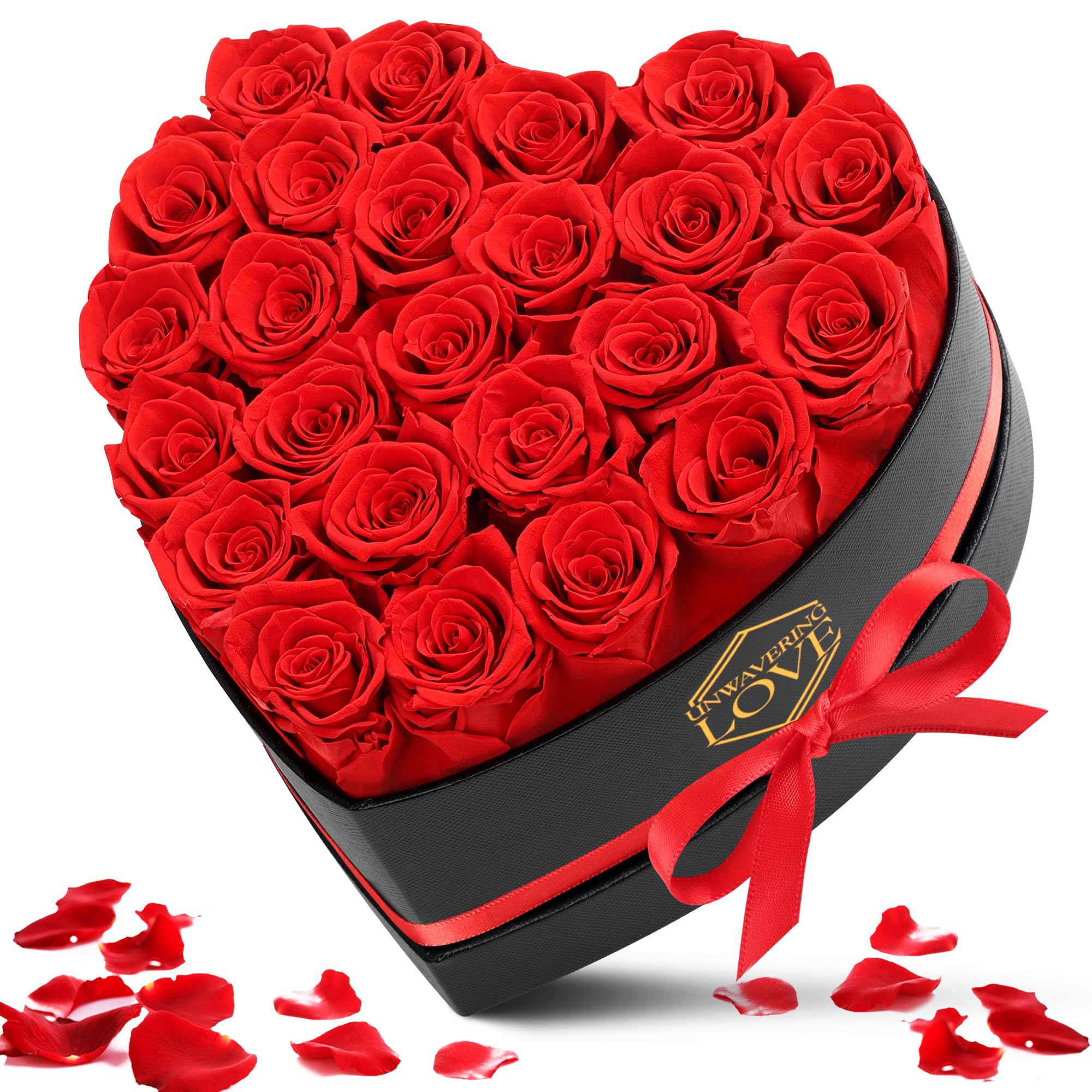 Valentines Day Gift for Her Red 24Pcs Eternal Preserved Roses Flowers in Heart Shape Box Mothers Day Anniversary Birthday Gifts for Mom Women