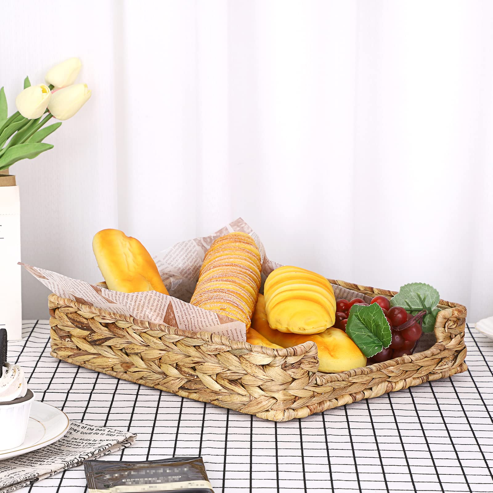 Cesta tejida de jacinto de agua, bandeja de documentos natural, bandeja impermeable para cartas, organizador de escritorio trenzado para documentos de papel A4, documentos, revistas, 33 x 27 x