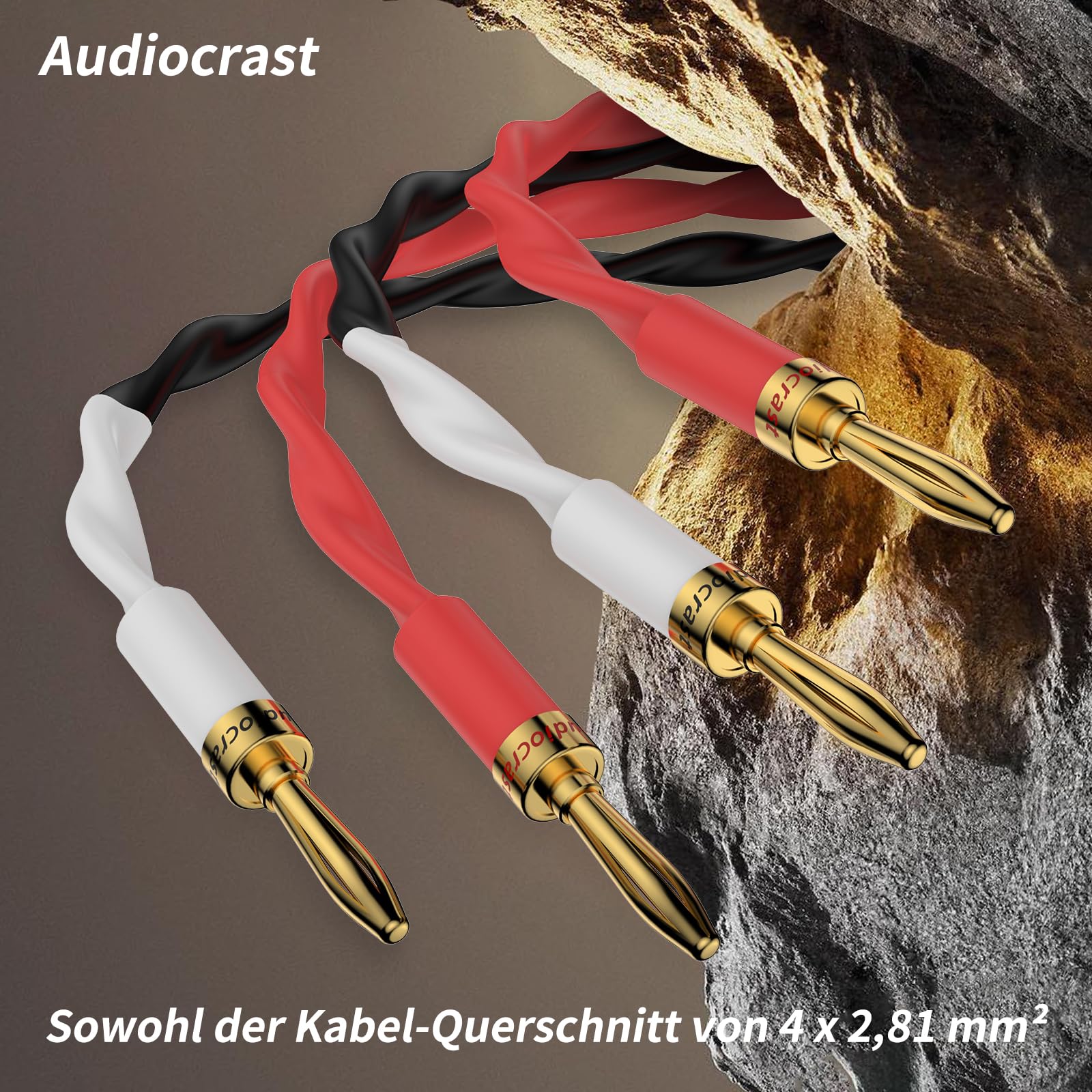High End kabel głośnikowy HiFi - miedź beztlenowa, 4 x 2,81 mm² (15 AWG), mosiądz pozłacany wtyk bananowy (1 para) - 2,5 m / 8,2 FT