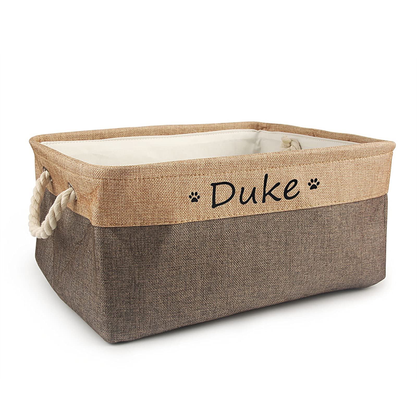 CZD Dog Toy Box Personalised Name,Personalised Dog Toy Box,Dog Storage Box,Dog Stuff,Dog Baskets,Dog Food Storage Bin,Dog Toy Box Storage,Dog Toy Basket (L 41X32X21cm,Brown)