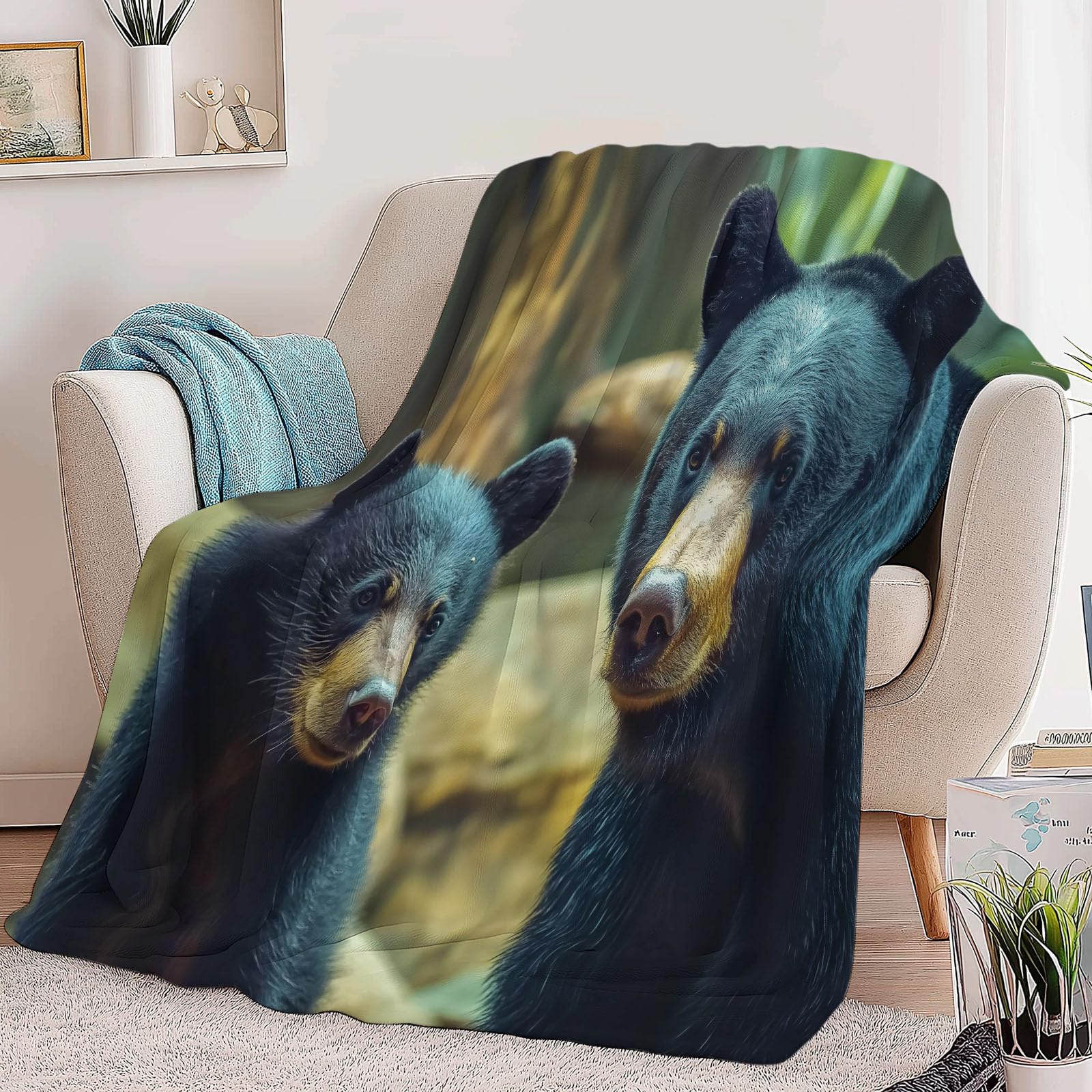 Générique Couverture en Flanelle Ours Minimaliste 150 x 200 cm Couvertures en Polaire en Microfibre Polaire Toutes Saisons pour Voyage Canapé pour Voyager Lit Canapé Enfants Adultes, Gris Vert