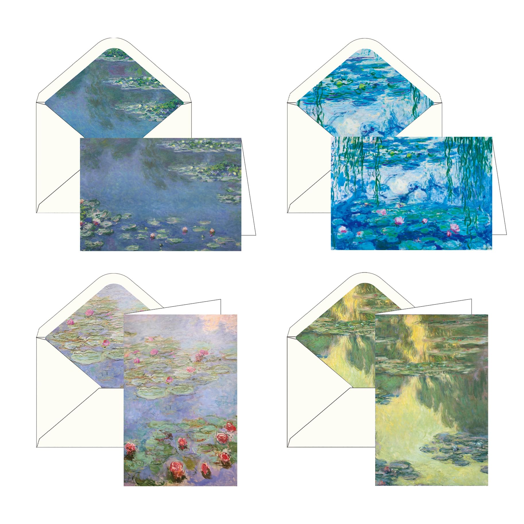 RainCaper Fine Art Keepsake 5x7 Blank Stationery Greeting Note Cards With Decorative Envelopes, Gift Boxed Set of 16 | 300 GSM Cardstock (Monet Water Lilies)