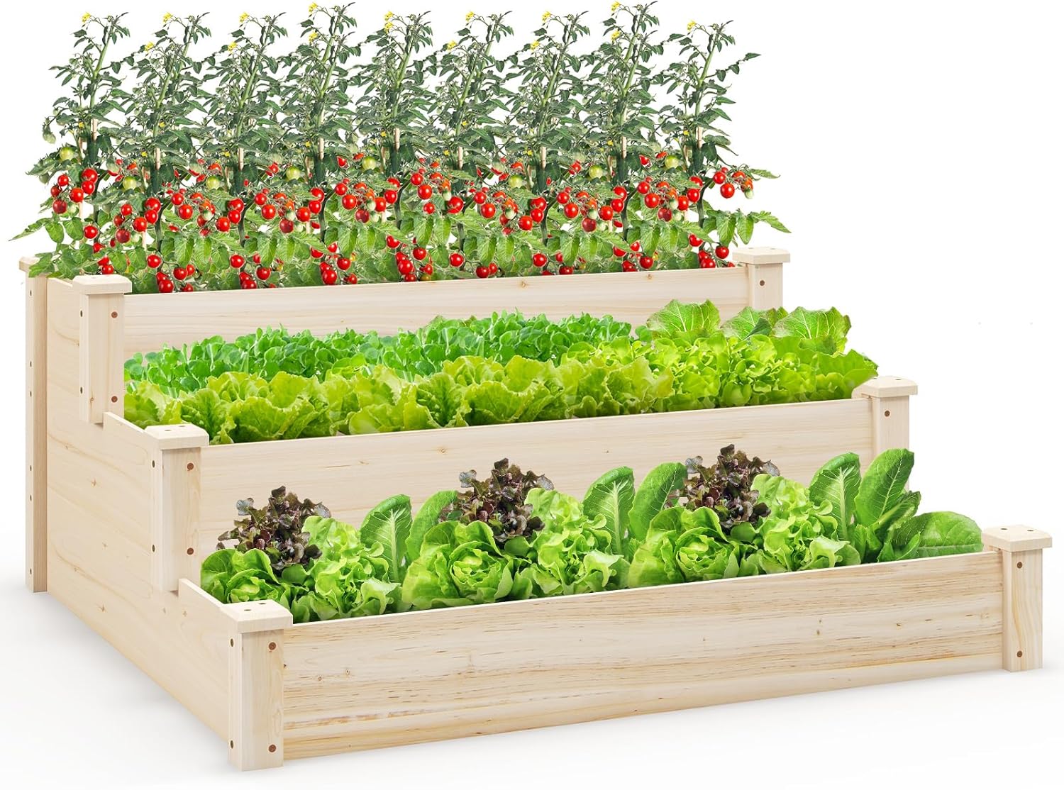 3-Tier Raised Garden Beds Outdoor, Fir Wood Raised Garden Bed Planter Box, Flower Bed Wooden Planter Kit for Gardening, Vegetable & Herb