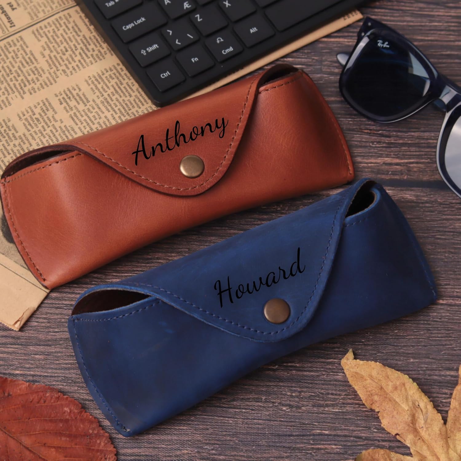 Personalized Leather Eyeglass Case Premium Lightweight Eyeglass Case Men Women Sunglasses Cases-Camel - Image 4