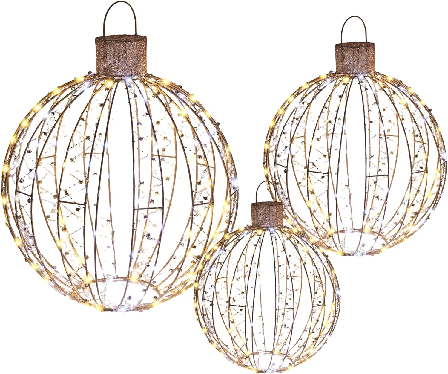 3-Piece Large Lighted Balls Outdoor Christmas Decorations Light Balls Outdoor Hanging Christmas Twinkle Ornaments Set Hanging Decor Ball Light Decorations for Yard Holiday Tree Lights Patio