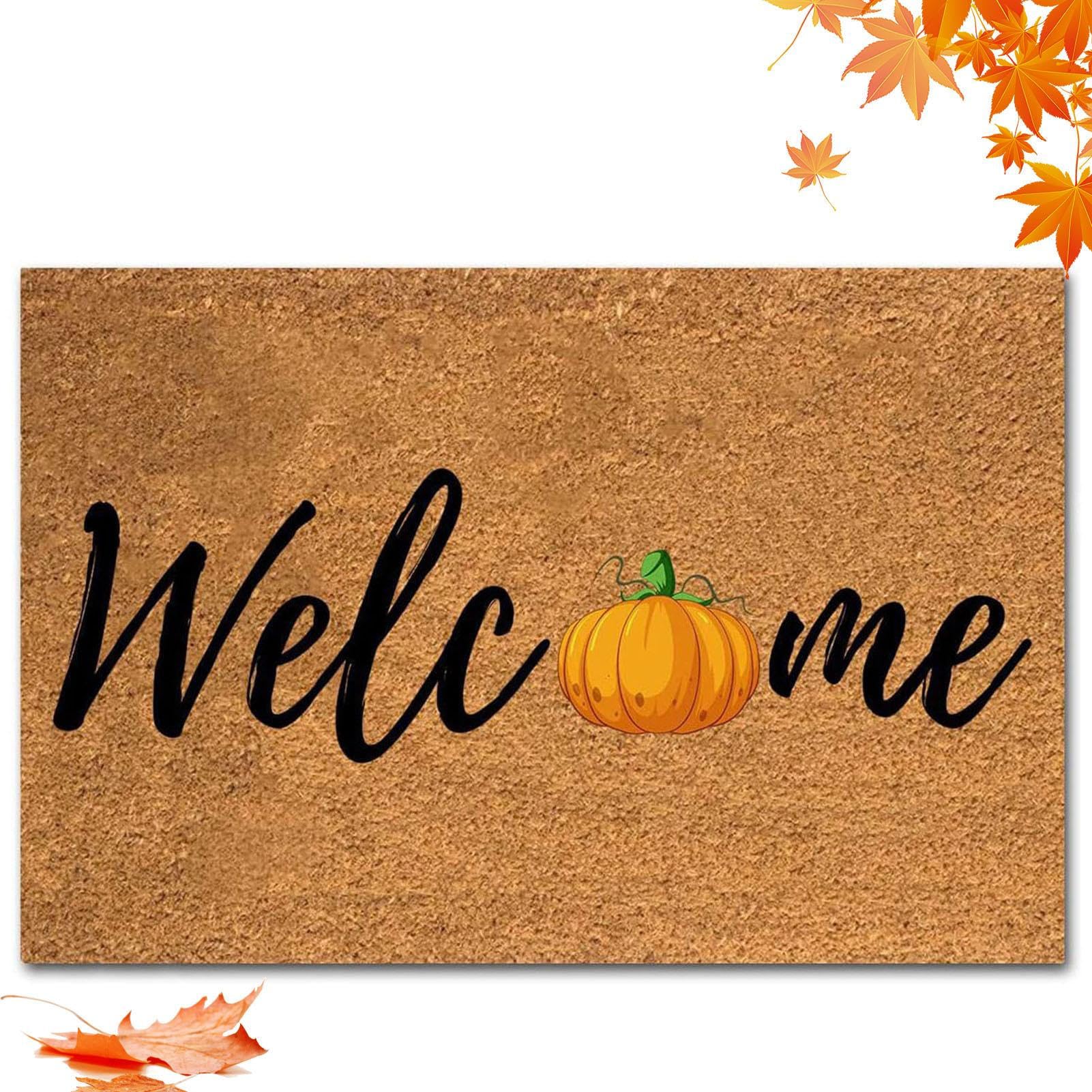 ZUREGO Pumpkin Door Mat, Halloween Theme Decorative Doormat, Autumn Fall Pumpkin Mat, Seasonal Welcome Pumpkin Door Mat, for Indoor, Outdoor, Home Decor & Novelty Gifts (4 Types)