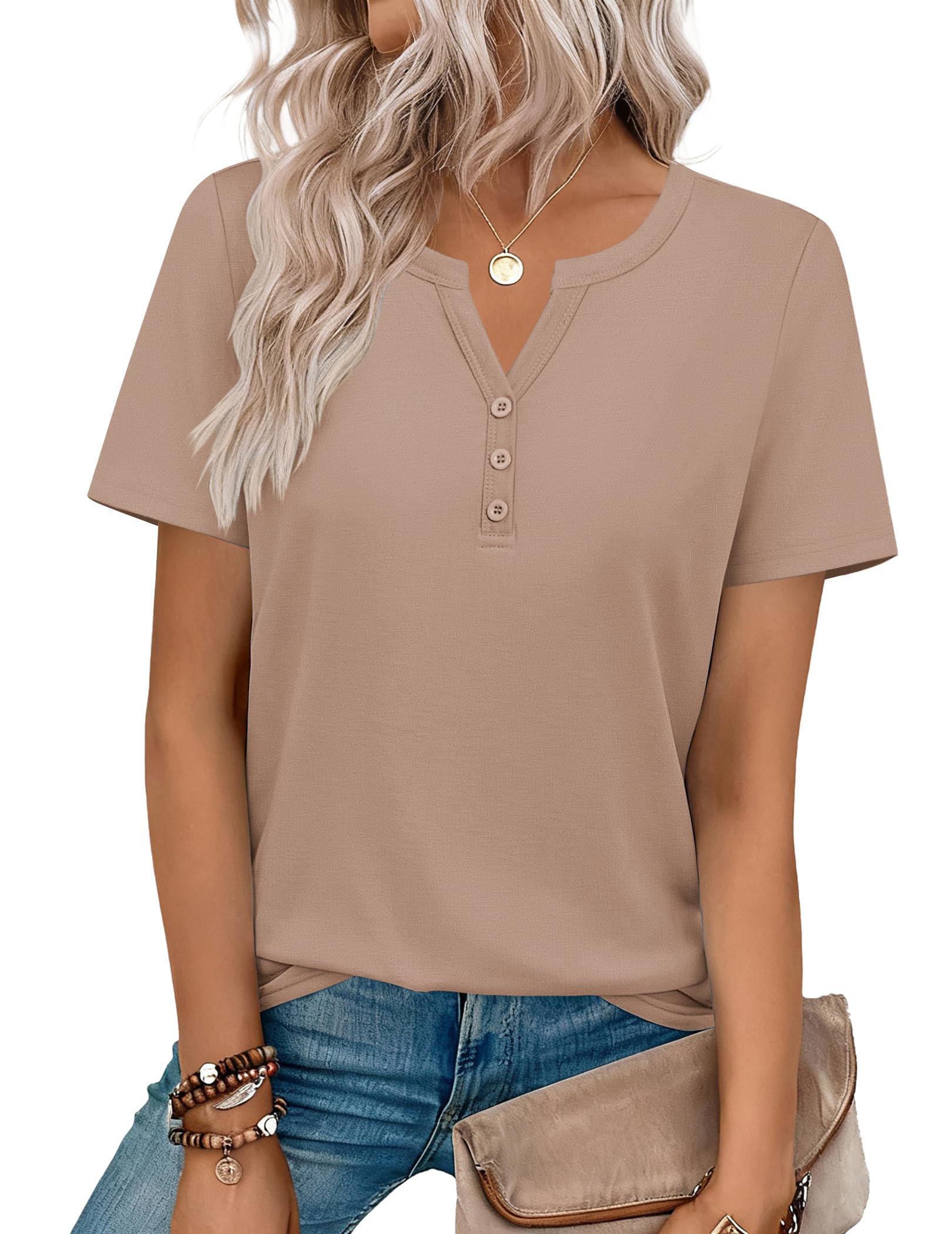 Zeagoo Womens Summer Tops V Neck Short Sleeve Shirts Dressy Casual Blouse Spring Vacation Tshirts Clothes