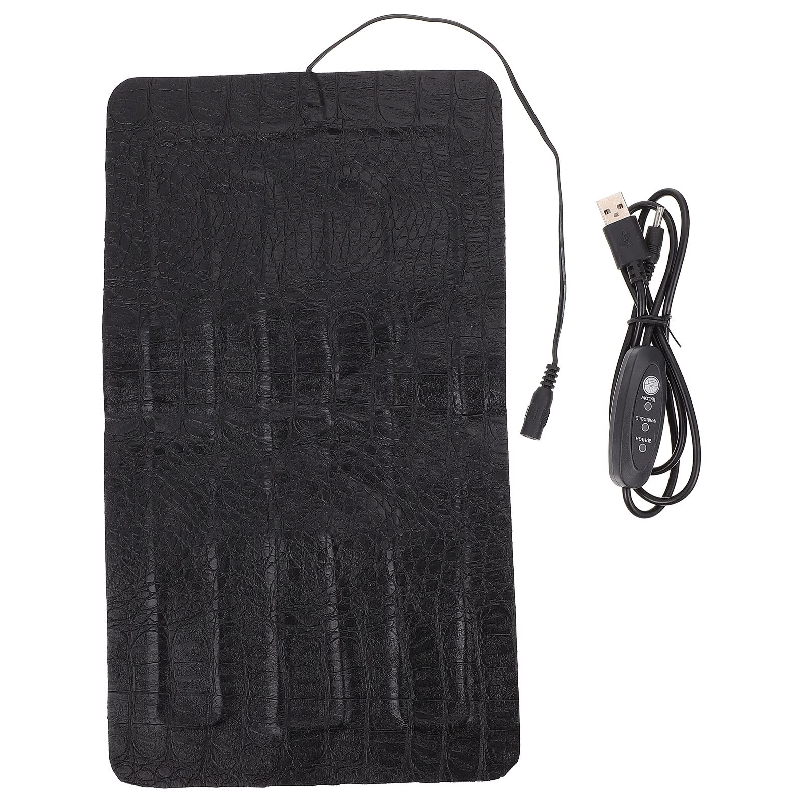 Esterilla Eléctrica para Reptiles 3 Niveles de Temperatura, Almohadilla Térmica de Cuero Negro para Mantener Cálido en Terrarios y Exteriores
