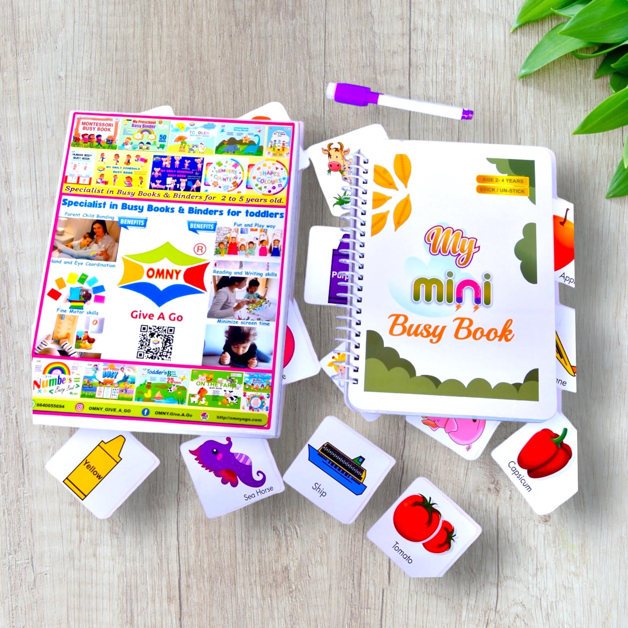 OMNY Preschool Magnetic Mini Busy Book for 2-4 years toddlers | Play and Learn interative activity binder | 18 Montessori themes sticky book | 48 strong magnet Cutouts can be used as Fridge Magnet | DIY Book | Multisensory Learning | reduces mobile time