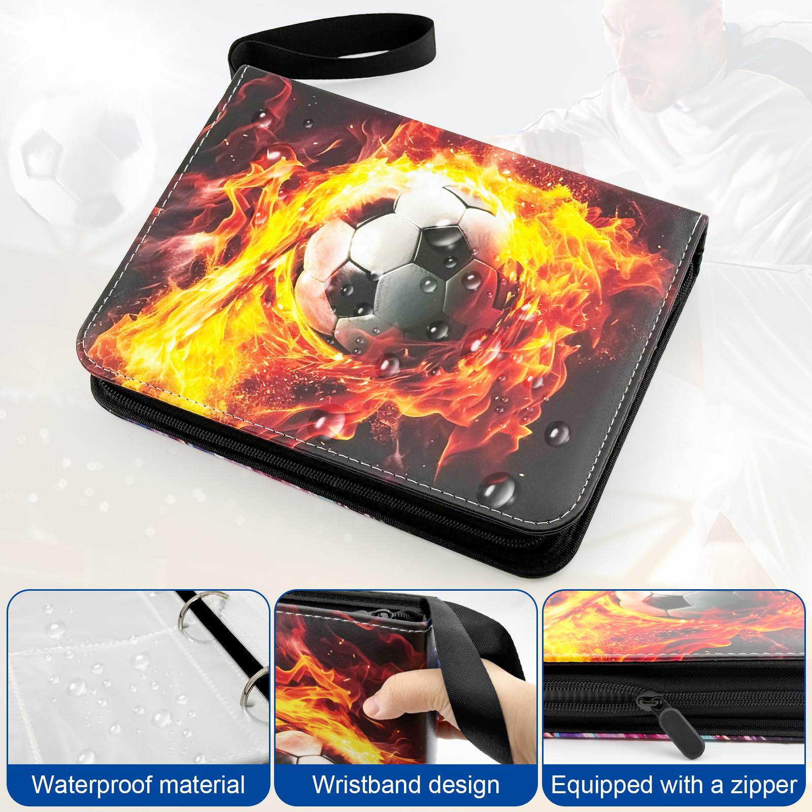 Football Card Binder Waterproof PU Football Card Holder Portable Trading Card Binder for Football 50 Page 400 Pockets Football Trading Card Album for Sports Cards,Game Cards - Image 3