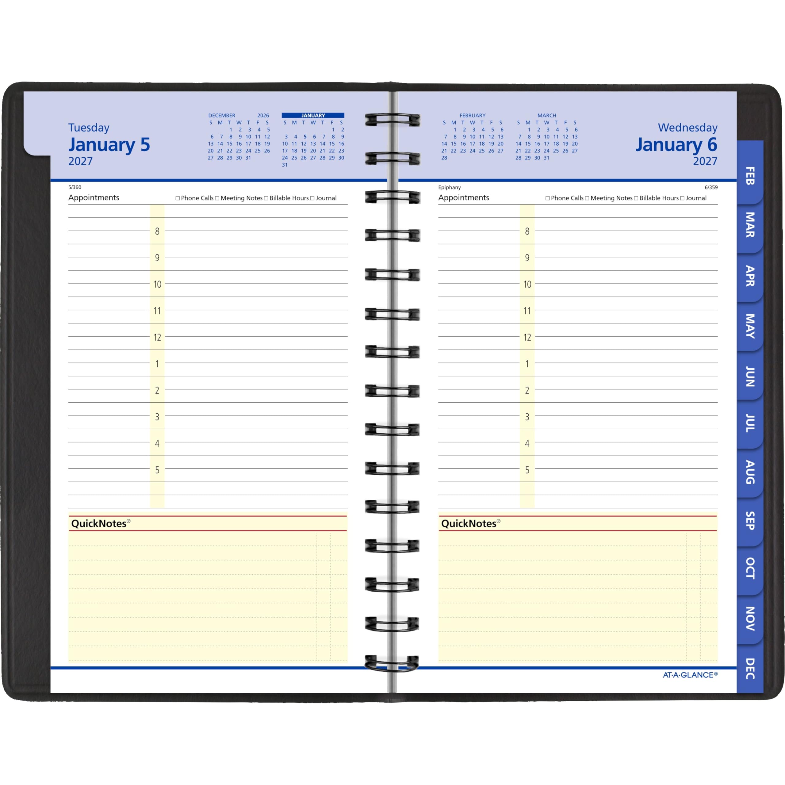 AT-A-GLANCE Terminkalender 2027, Tages- und Monatsplaner, 12,7 x 20,3 cm, QuickNotes, Schwarz (76040527)