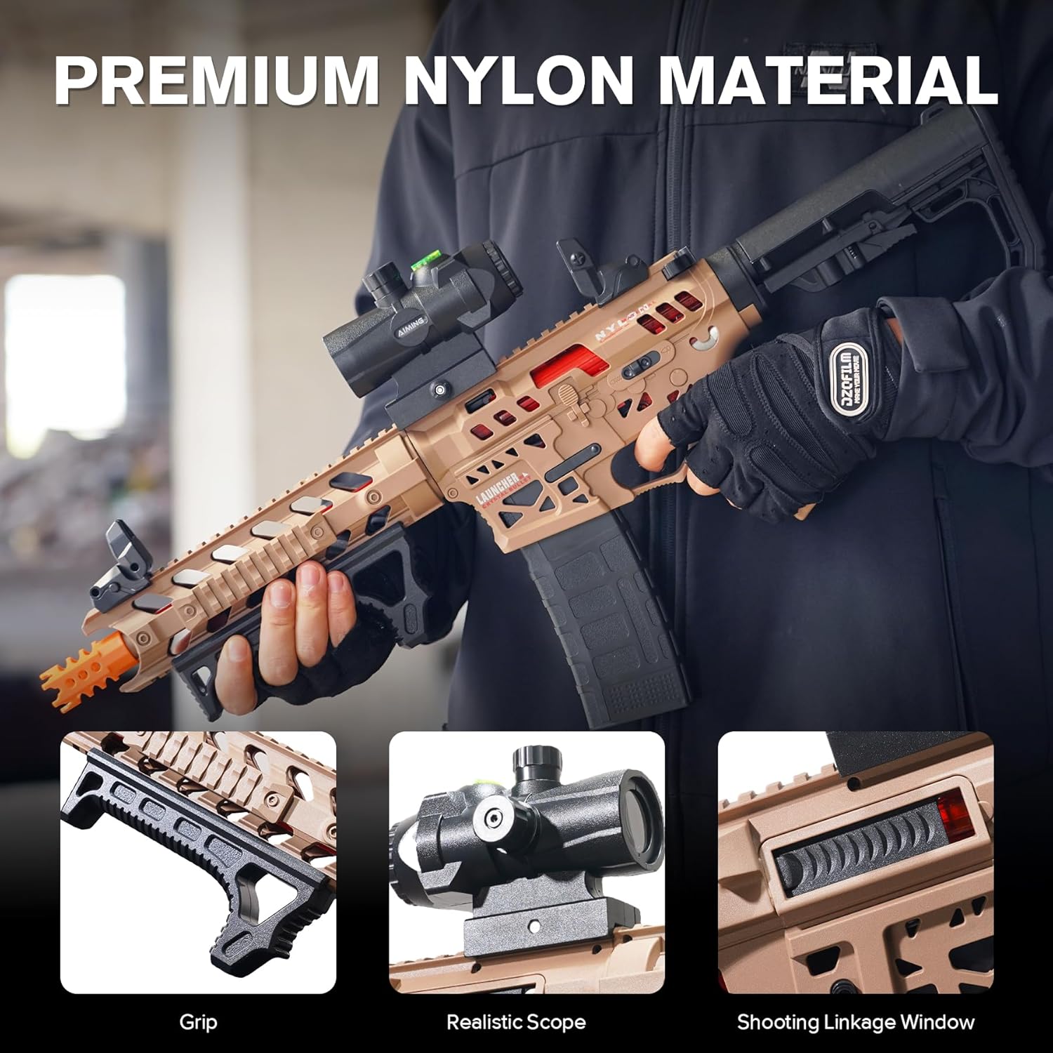 JellyBullet Automatic Blaster, Nylon Body, 200 FPS Automatic Repeating & Single Mode, Pre-Feeding Magazine, Ages 18+ (ARSND15)