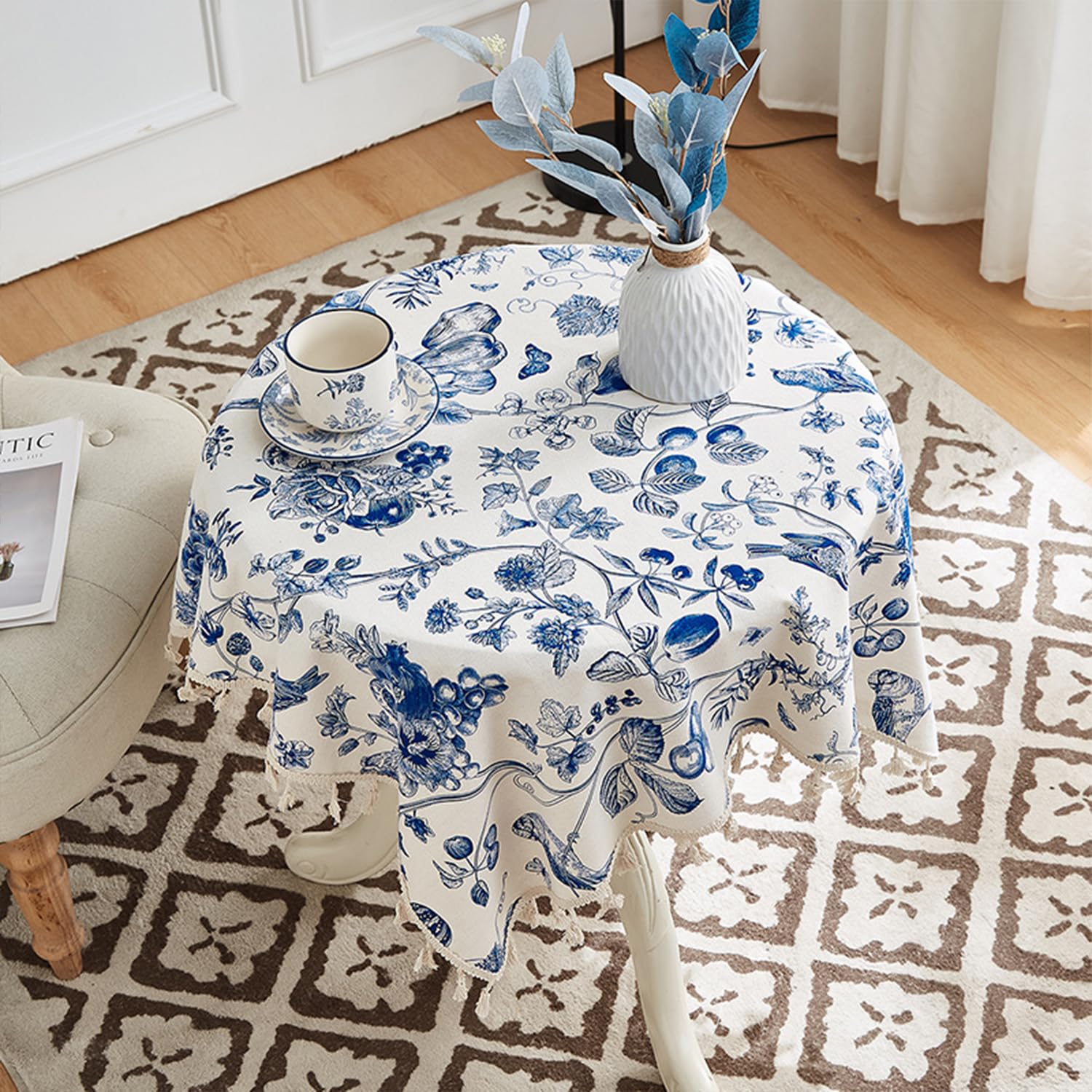 FOELANNE Embroidered Lace Tablecloth, French Farmhouse Floral Tablecloth For Round Table, Multiple Sizes, cotton(90x90cm)
