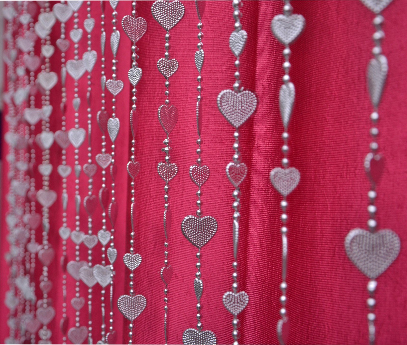 Pindia 6Ft Strings Bead Curtain Silver Heart Fancy Sparkling Door Window String Beads Thread Sheer Shear Rod Room Hanging - Silver - 6 X 3.5 FT