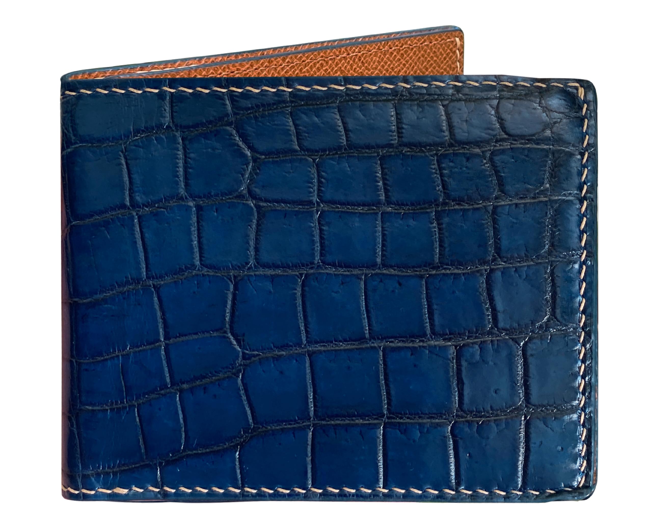 HATA Navy Blue Exotic Bifold Leather Wallet for Men, Slim Minimalist Wallet, Hand-Stitched RFID Blocking Leather Wallets, Handmade Gift for Birthday, Anniversary, Father’s Day VINAM-88