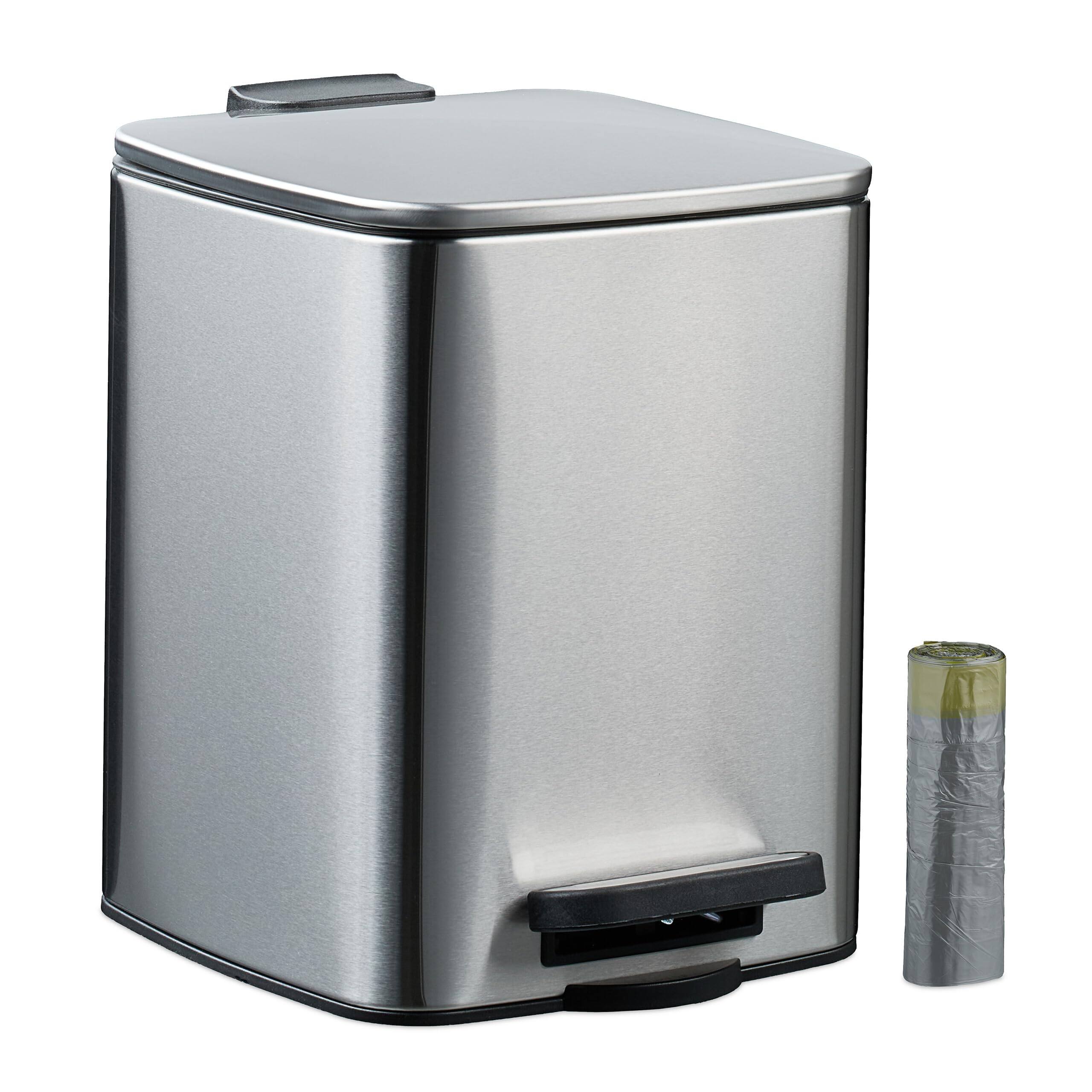 Relaxdays Bathroom Pedal Bin, 6 Litres, Soft-Close Lid, Removable Inner Bucket, Metal, Sanitary Waste, Toilet, Silver