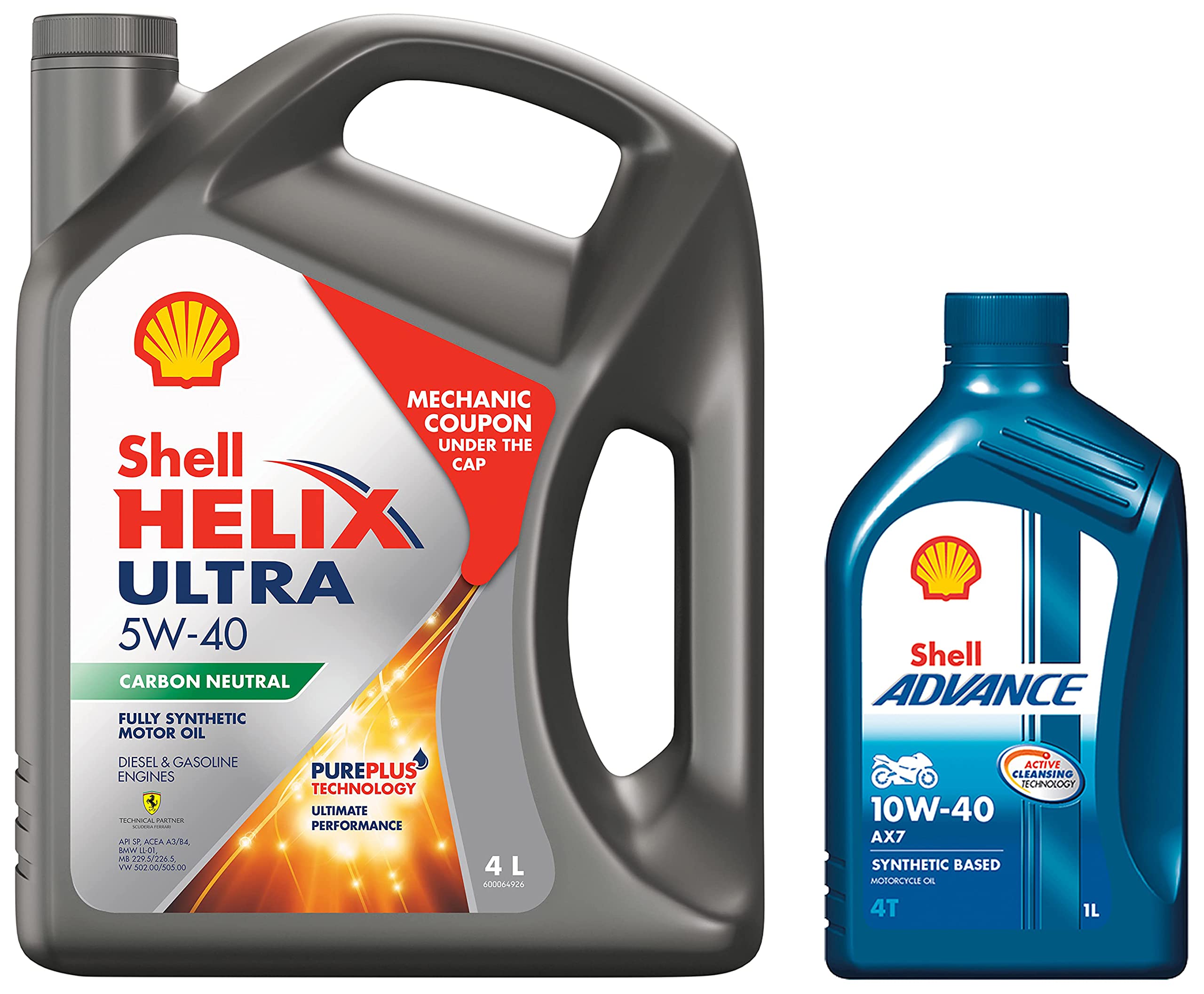 Shell Helix Ultra 5W-40 API SN Fully Synthetic Engine Oil for Petrol, Diesel, CNG/LPG Cars (4 L) & Advance AX7 4T 10W-40 API SM Synthetic Technology Motorbike Engine Oil (1L) (B0BB62WMB3) Amazon Price History, Amazon Price Tracker