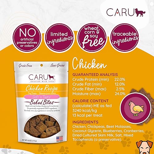 Miniatura 3 de Caru - Soft n' Tasty Baked Bites - Golosinas de pollo para perros - Deliciosas golosinas de entrenamiento - Bolsas de 4 onzas - Paquete de 3