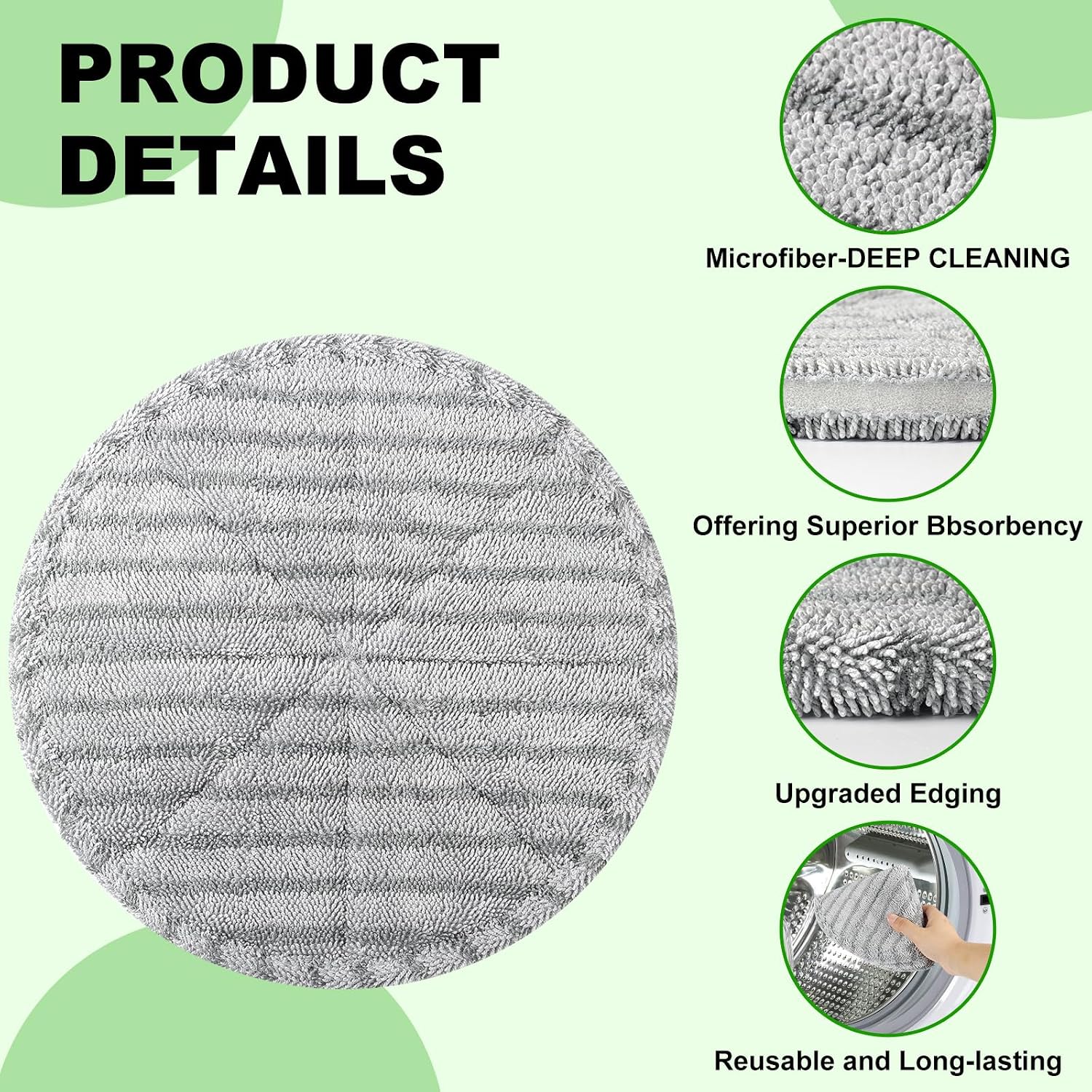 2 Pack-12" Commercial Microfiber Carpet Bonnet, Mopping and Buffing Pad, for BGEM9000 ORB550MC Floor Machine, Orbiter Pads 437053