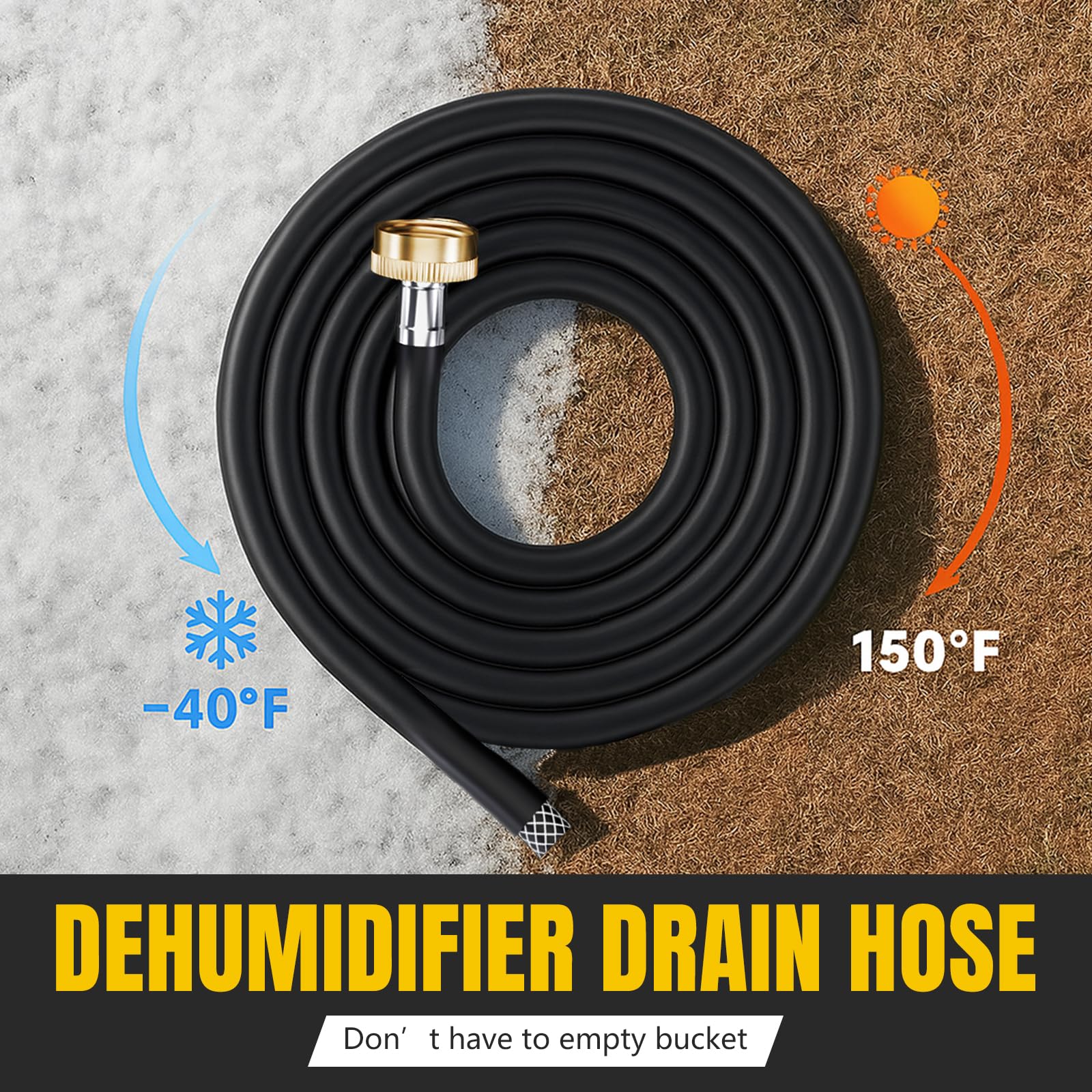 Manguera de drenaje deshumidificador de 13 pies con conector FHT de 3/4 pulgadas a prueba de fugas y resistente al óxido, manguera de drenaje portátil sin enredos de CA gruesa para interiores 6