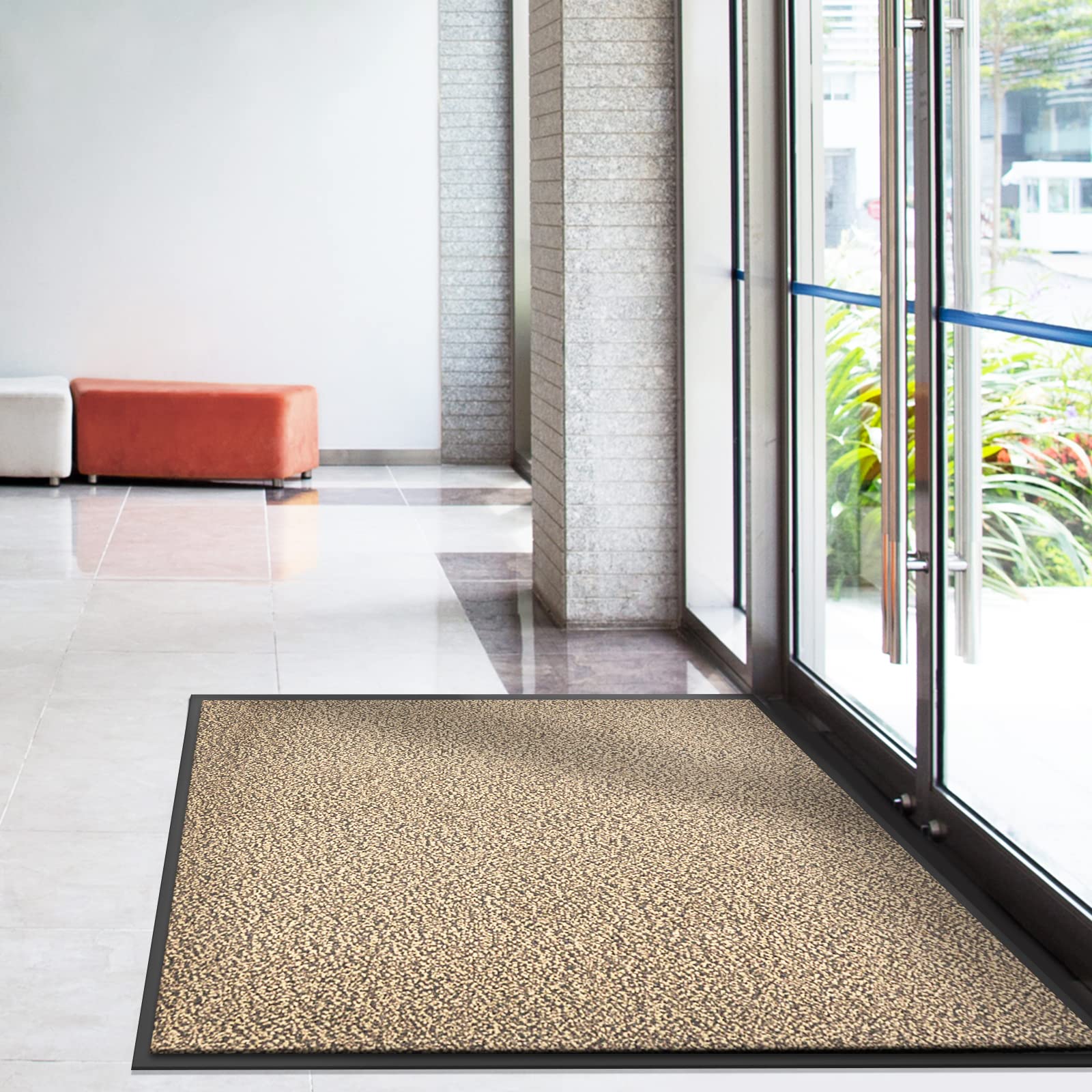 Casa Pura - Tappetino per Ingresso da interno, tappetino antiscivolo e antipolvere, zerbino d'ingresso per interni, zerbino lavabile e ultra assorbente, beige, nero, 90 x 300 cm