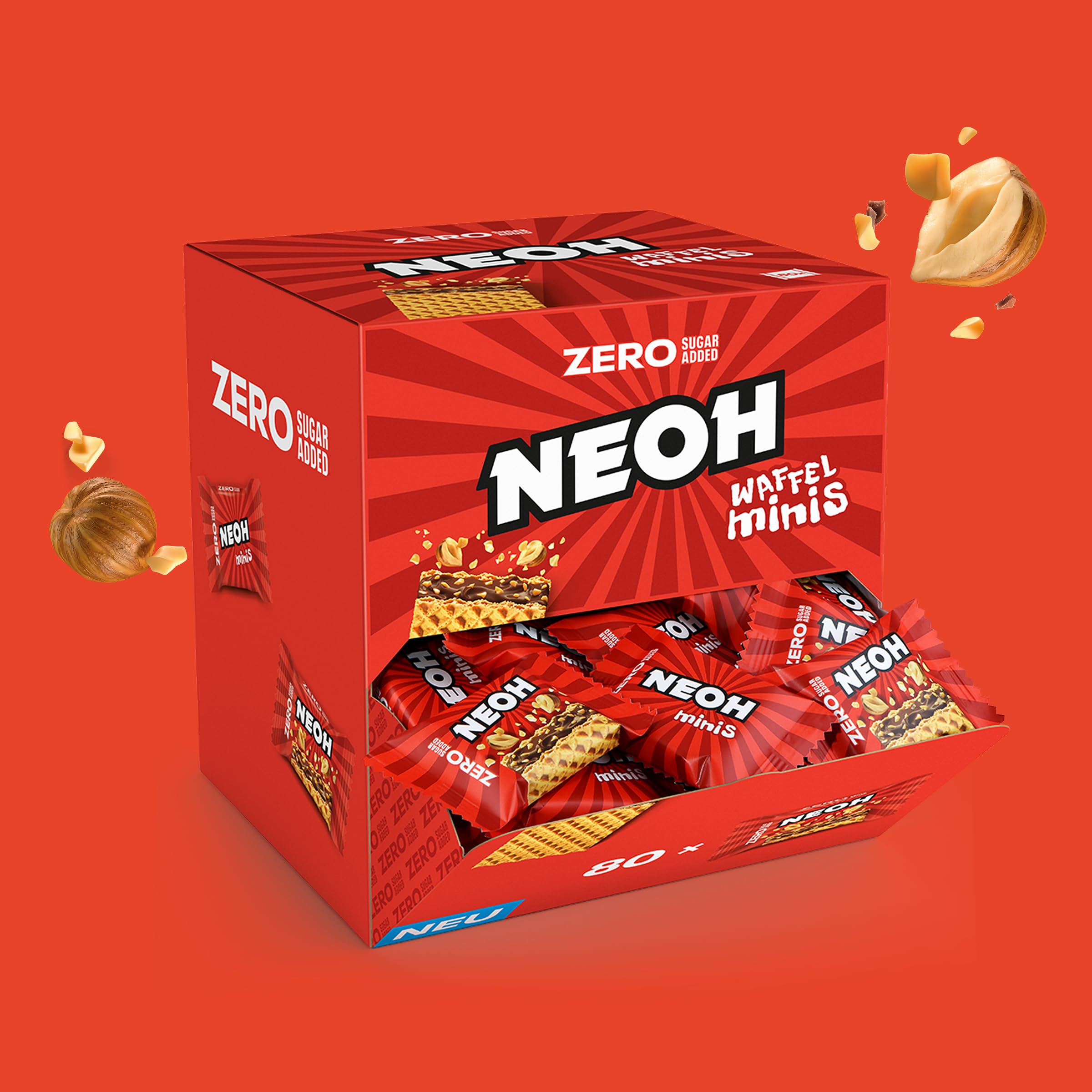 NEOH Low Carb Waffeln Haselnuss Schokolade - Ohne Zuckerzusatz - Keto-freundlich, Low-Carb, ballaststoffreich - Hazelnut Crunch Minis | 80x11g Packung