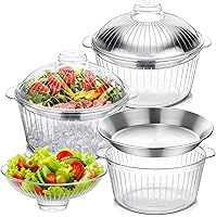 Baderke 3-Pack 8.54" Chilled Salad Bowls with Ice Chiller Base, Lid & Stainless Steel Tray - Keep Food Cold for Parties, Picnics & BBQs