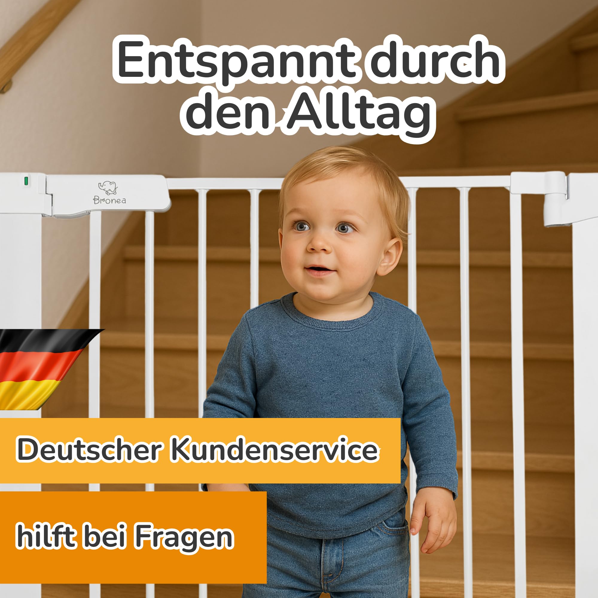 Luca Treppengitter ohne Bohren | Türgitter & Treppenschutzgitter zum Klemmen | verlängerbar 75-194 cm | Auto-Close, 90° Stop, beidseitig schwenkbar (152-159 cm)