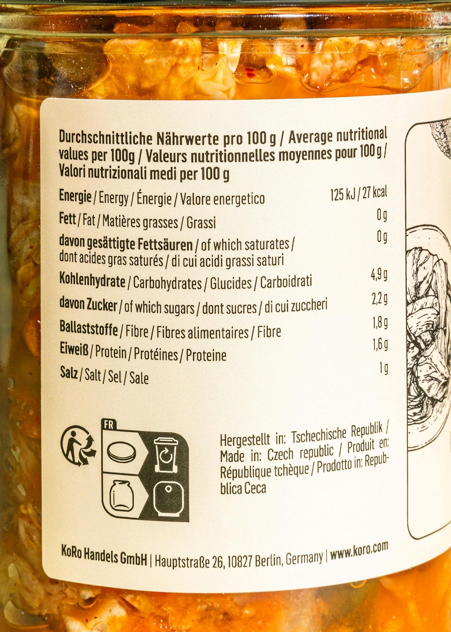 KoRo - Kimchi - RIcetta tradizionale coreana a base di cavolo fermentato - Con peperoncino, aglio e zenzero - Vegan