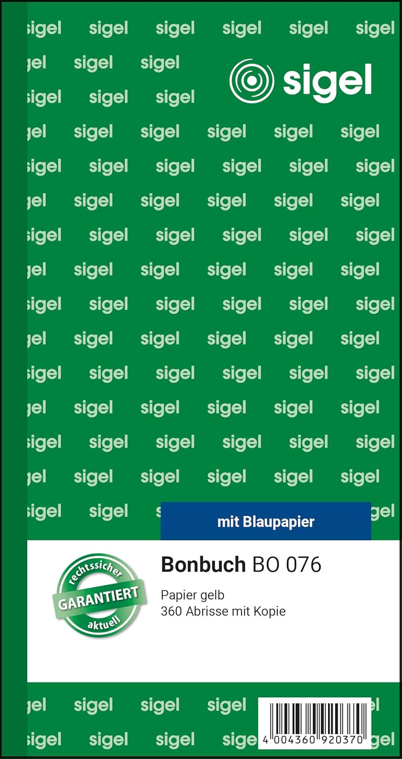 Sigel BO071 Voucher Book 360 Tickets 105, Light Green, 10.5 x 20 cm – 60 Sheets Yellow
