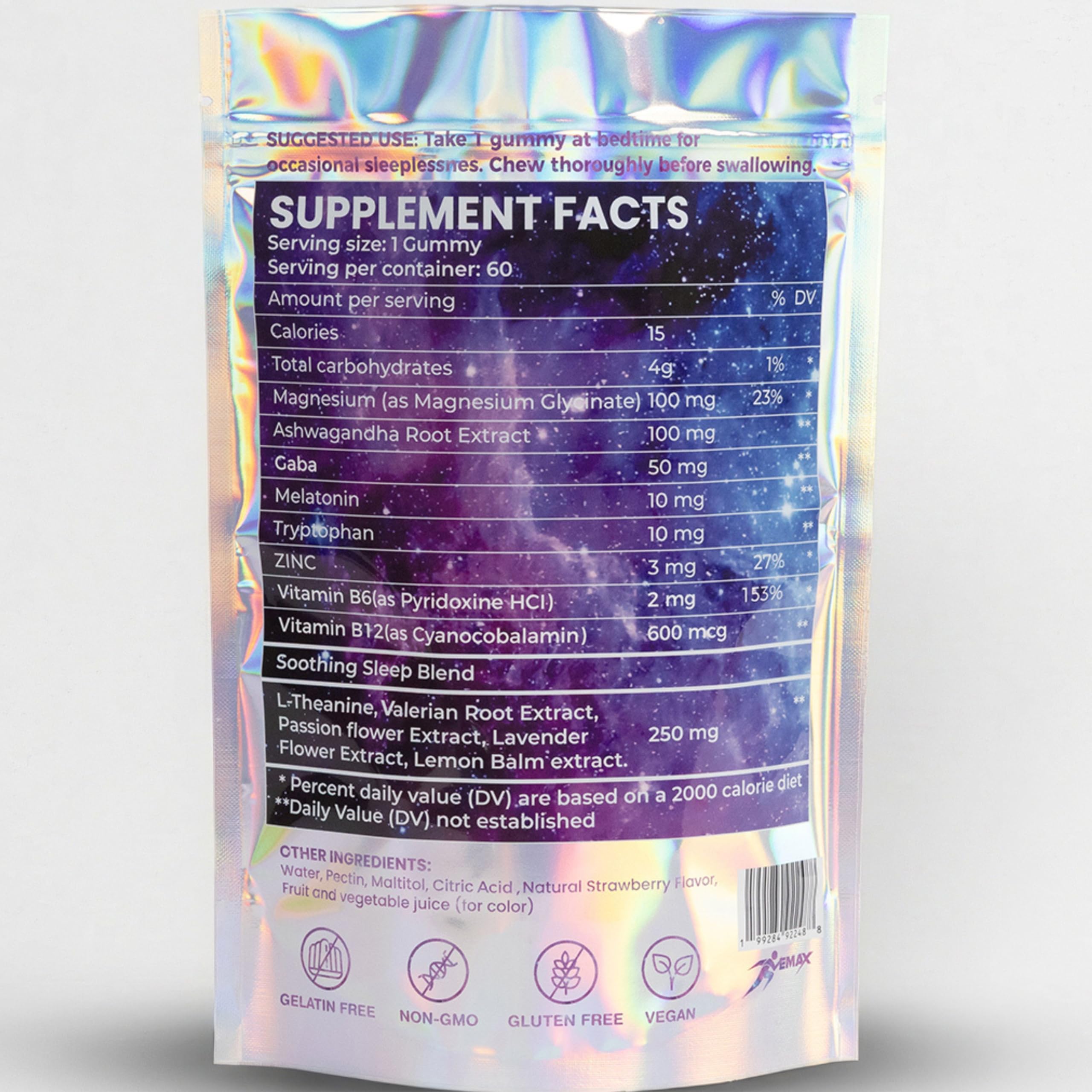 Vemax Sleep Gummies Adult Melatonin 10mg, L-Theanine, Magnesium, Lavender, Lemon Balm and Ashwagandha, Drug Free Nighttime Rest Support, 60 Strawberry Flavored Sleep Aids for Adults, Zero Sugar — Amazon image 7