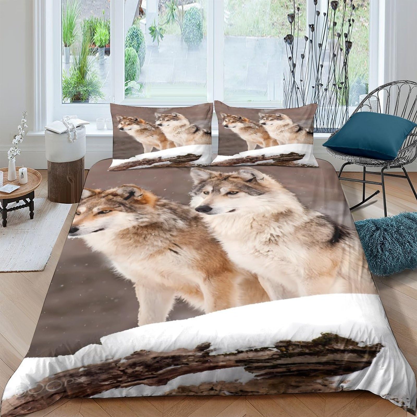 Ctjqhvkz Style-6 3D Printed Wolf Forest Fitted Sheet Microfiber Soft Anti-Slip Nature Scene Mattress Cover Bedroom Decor Single（135X200cm）