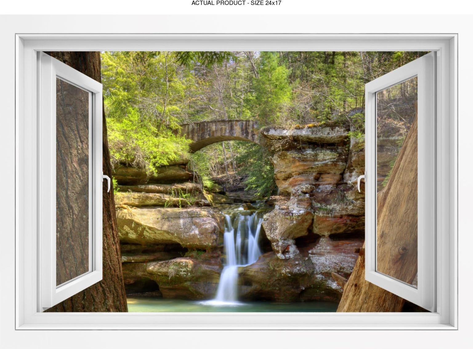 WallPix 24x17 Inch 3D Wall Sticker Decal Mural Window View of Upper Falls at Old Mans Cave - Peel and Stick - Made from Tear-Proof, Easy-to-Clean, Durable Bubble Free Material