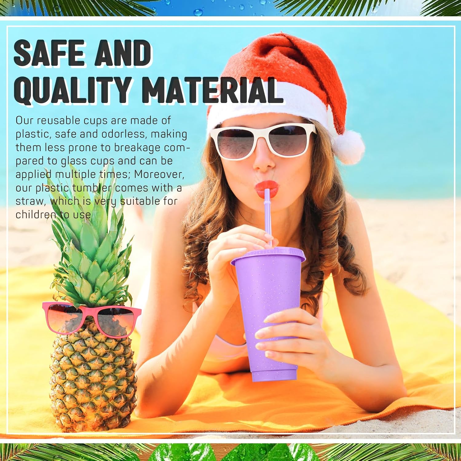 Roshtia 24 Pack Plastic Tumblers with Lid and Straw Reusable Cups Bulk Water Bottles Iced Coffee Travel Mug Cup for Birthdays Party Juices Adults Kids (Purple,24 oz) - Image 4