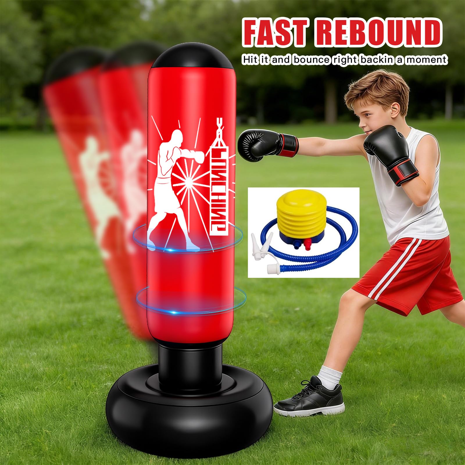Sacco da Boxe per Bambini, 160 CM Sacco da Boxe Bambini Gonfiabile in PVC con Pompa, per Ragazzi e Ragazze, Pratica Karate, Kickboxing, Taekwondo, MMA - 4