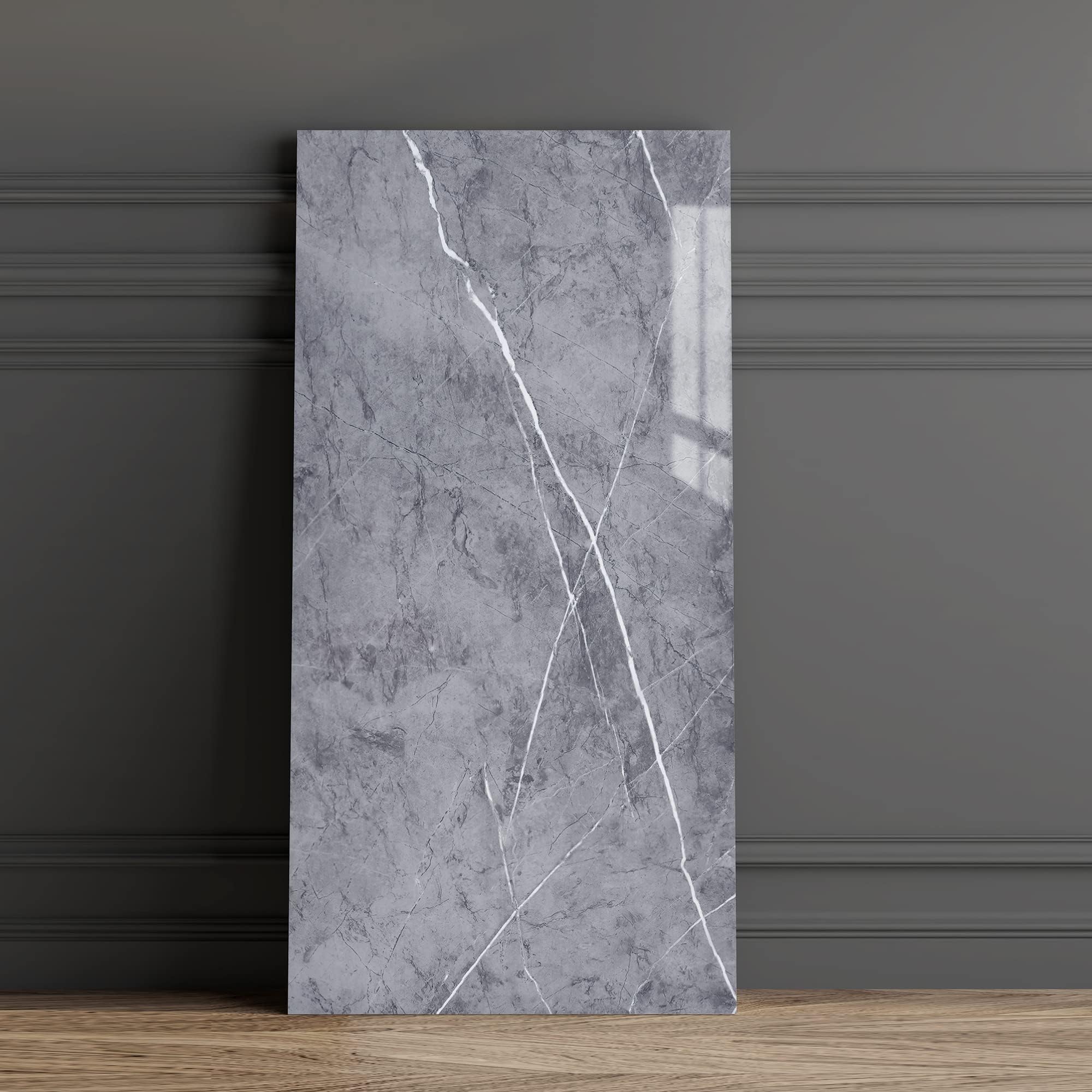 Haimin Wall Panels Peel and Stick 10 Pieces 23.6x11.8in (19.4 Sq. Ft. Coverage) Lightweight Backsplash Marble Look Tile (not Real Marble) Ideal for Kitchen Bathrooms Living Rooms Bedrooms (Gray-YSH)
