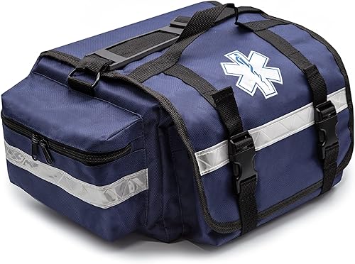 Primacare KB-RO74-B First Responder Trauma Bag, 17" x 9" x 7", Blue — EMT/EMS Medical Supply Organizer with Padded Dividers, Multiple Compartments,