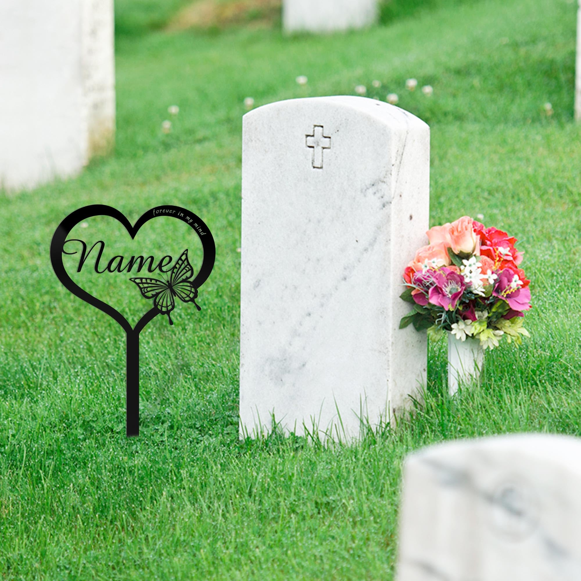 Custom Metal Heart with Butterfly Memorial Stake,Grave Marker,Personalized Cemetery Stake,Loss of Loved One Garden Stake