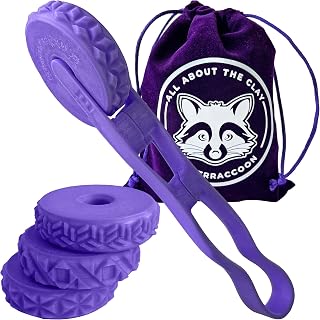 Potterraccoon Polymer Clay Texture Roller Set Pottery Tools Kit Embossed Rolling Pin for Jewelers Kids Baking Paint 4 Rollers Geometric Pattern, purple