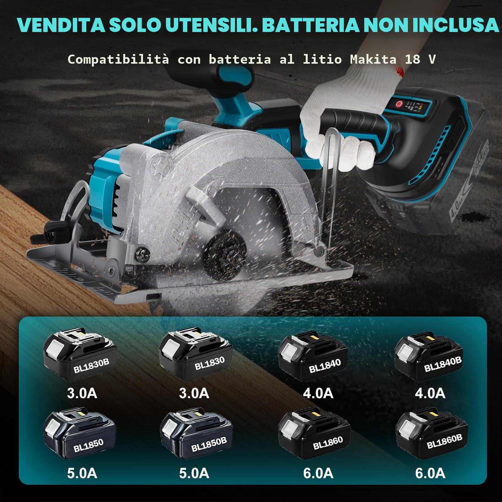 Sega circolare senza fili per Makita 18 V, batteria al litio, senza spazzole, mini sega circolare a mano con 2 lame, mini sega circolare per tagliare piastrelle e legno (140 mm)