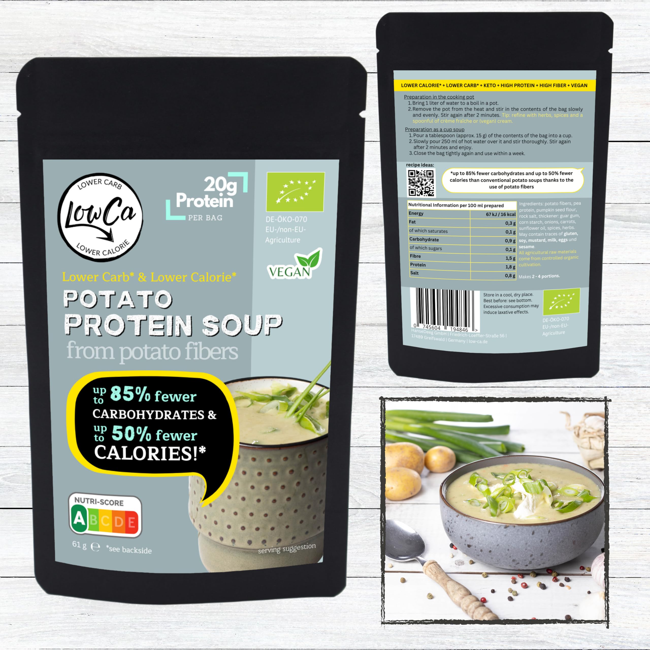 LOW CARB produits à base de pommes de terre | 95% de glucides en moins = KETO | 60% de calories en moins | riche en protéines et en fibres | biologique