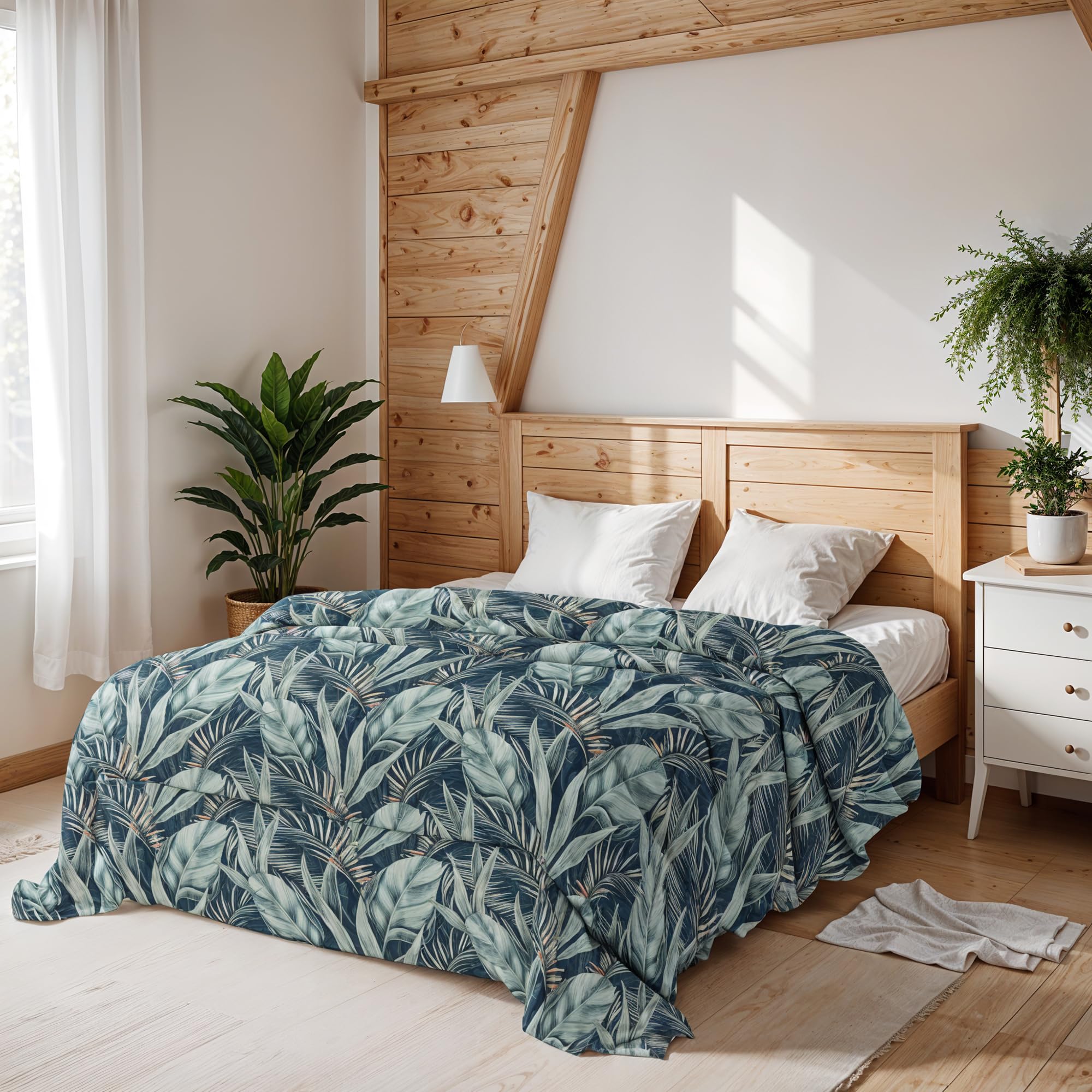 Trapunta Invernale Imbottita Letto Matrimoniale 250x245cm DoubleFace BASIC fantasia TROPICAL, Made in Italy - Piumino Reversibile in morbida Microfibra 200gr/mq - Piumone Lavabile in Lavatrice