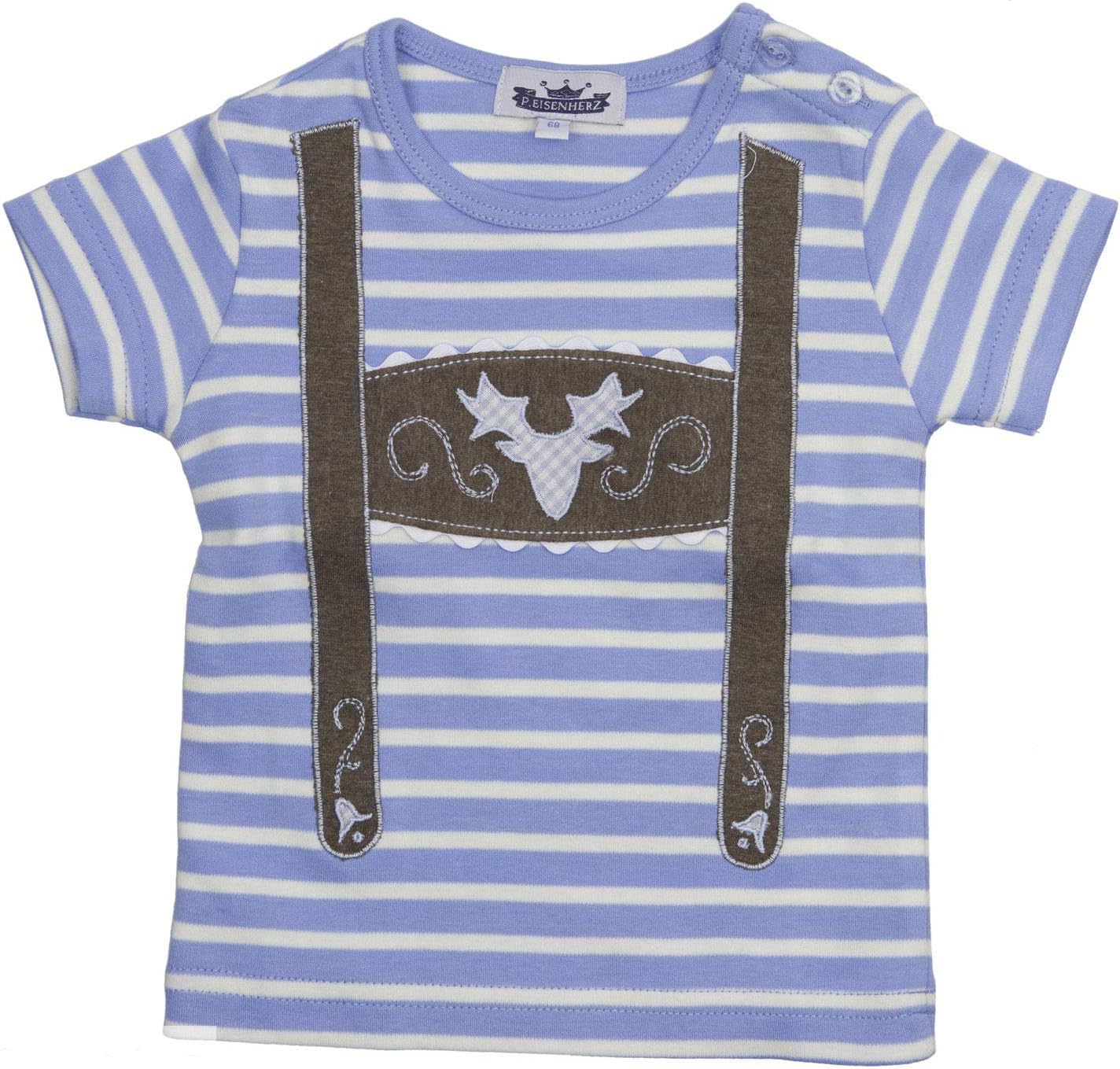 Baby Shirt Striped Light Blue / White with Felt Appliqué Braces Antlers