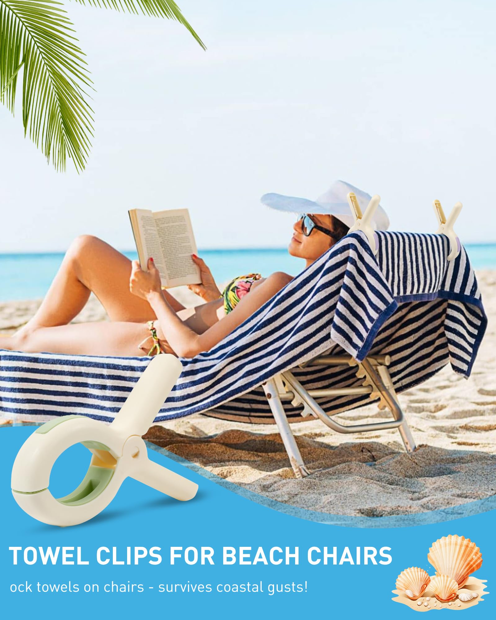 Large Beach Towel Clips 8-Pack - Heavy Duty Spring Clamps for Sand, Wind, Pool, Cruise Chairs - Plastic Clips for Towels, Blankets, Fabric - Vacation Essentials 2025