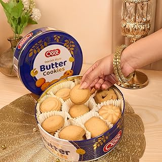 Qoot Danish Butter Cookies 400g Premium Tin Box | Rich Buttery Crunchy Biscuits | Healthy Cookies | All-Natural Ingredients | Freshly Baked & No Added Preservatives | Tea-Time Breakfast Snack & Office Gifting Pack