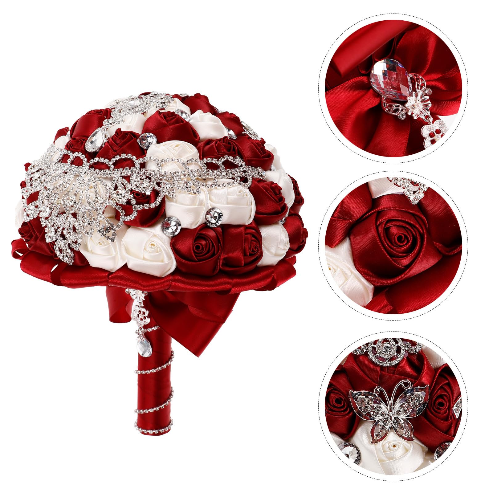 Zerodeko Bouquet da Sposa Artificiale Rose, Nastro e Strass per Cerimonia