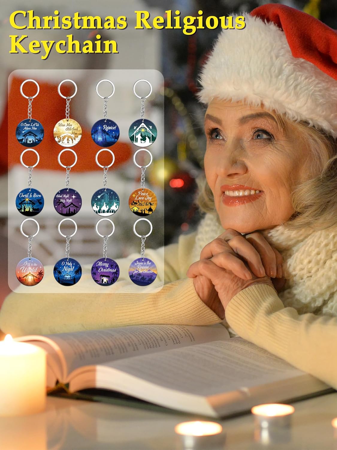 Ecally 60 Pcs Acrylic Nativity Scene Keychain Bulk The Birth of Jesus Keychain Christian Religious Key Ring Gifts for School Church Christmas Men Women - Image 7