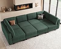 Belffin 114.2" 8-Seat Modular Corduroy Sectional Sofa with Storage Seats, Convertible Sleeper Chaise Lounge - Green
